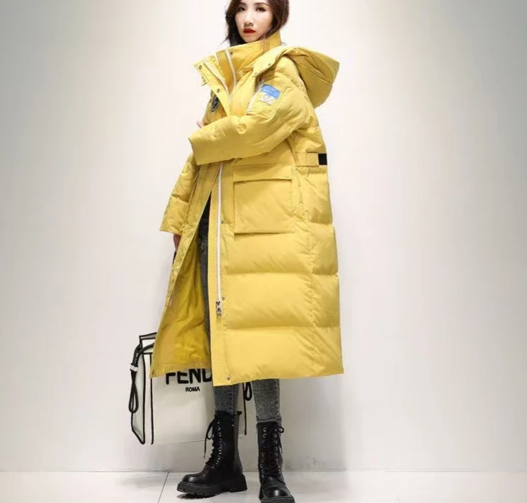 C2074#拉链冬季长袖过膝连帽优等品中长款休闲长款棉服