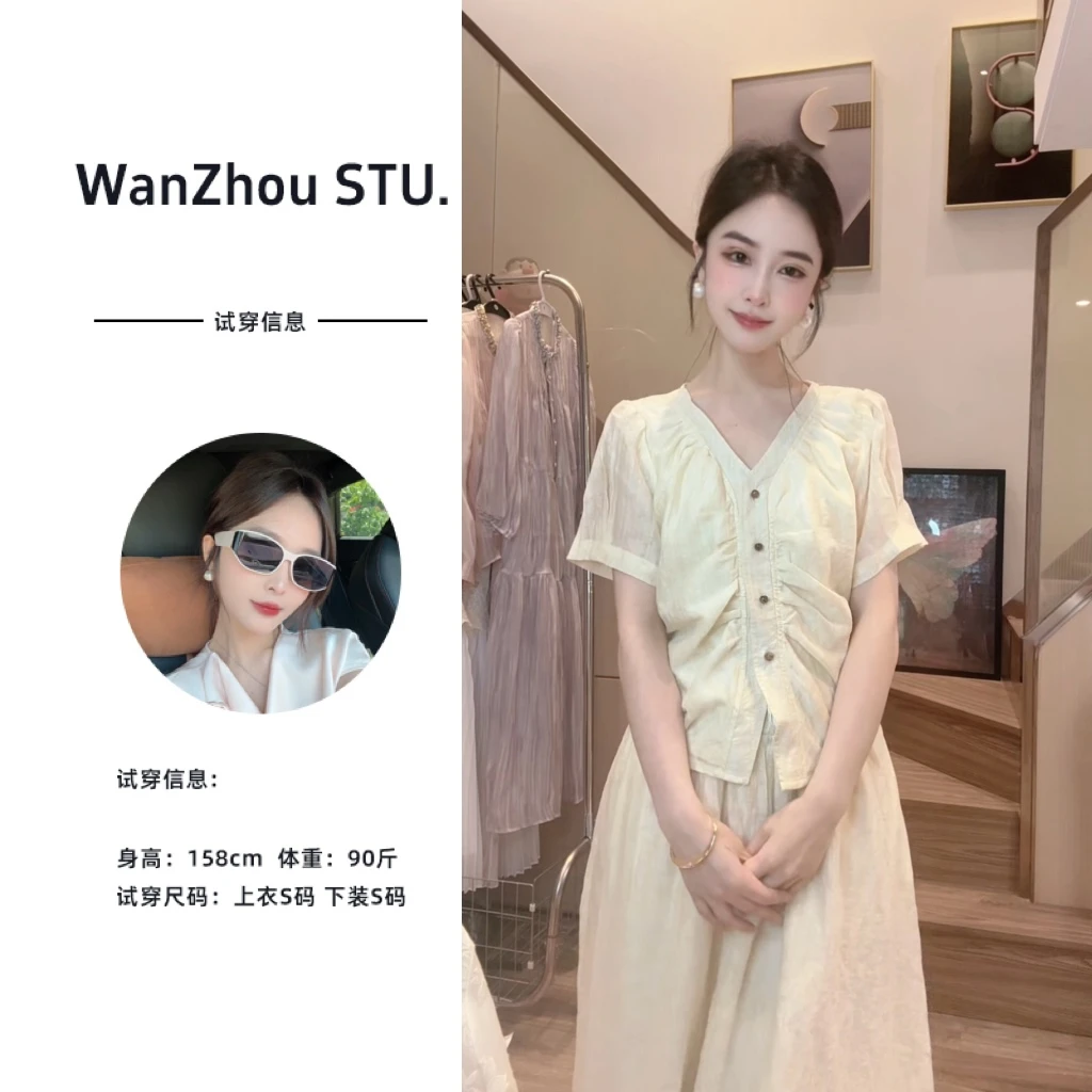 [运费补贴]法式淑女显瘦半身裙气质百搭夏季两件套2988