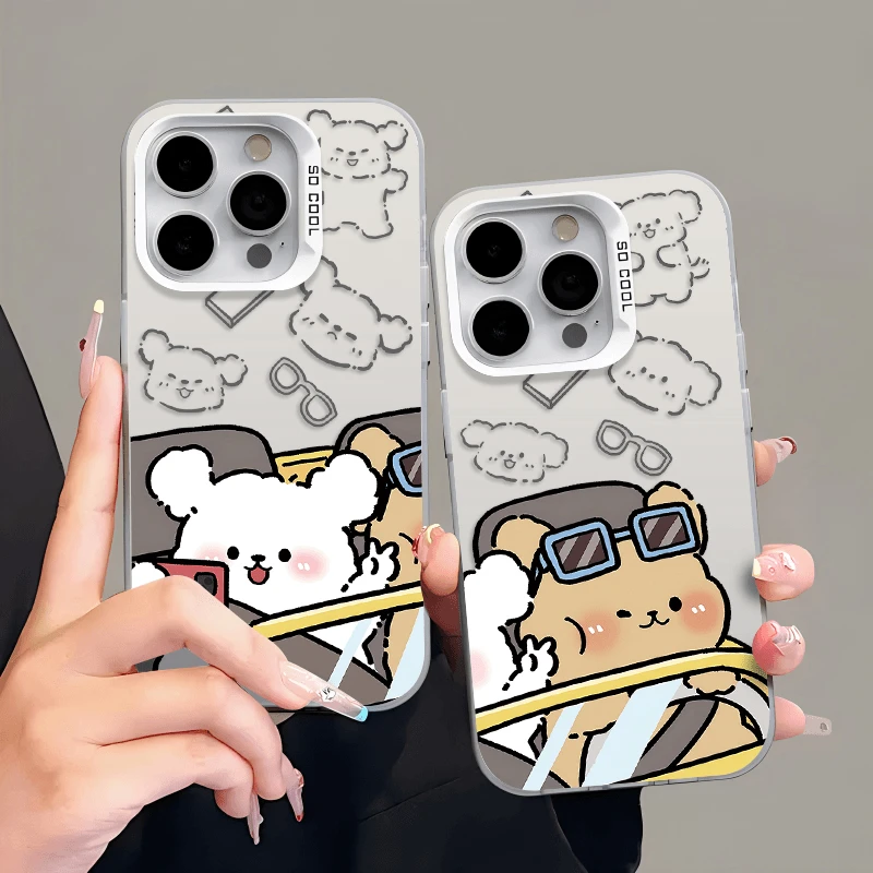 开车情侣狗狗手机壳适用于苹果15华为oppo荣耀vivo红米小米镭射硬