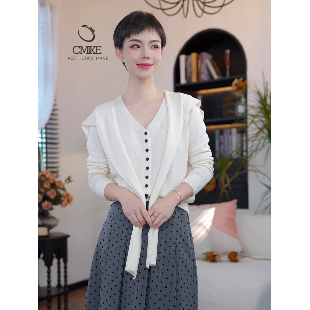 【蜜客原创】韩系百搭小众设计感短款复古披肩针织毛衫2501M000135