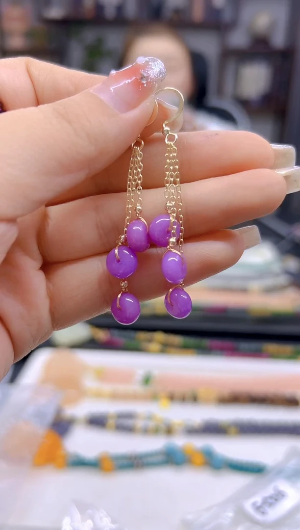 翡翠14K金镶嵌耳饰DIY款E506