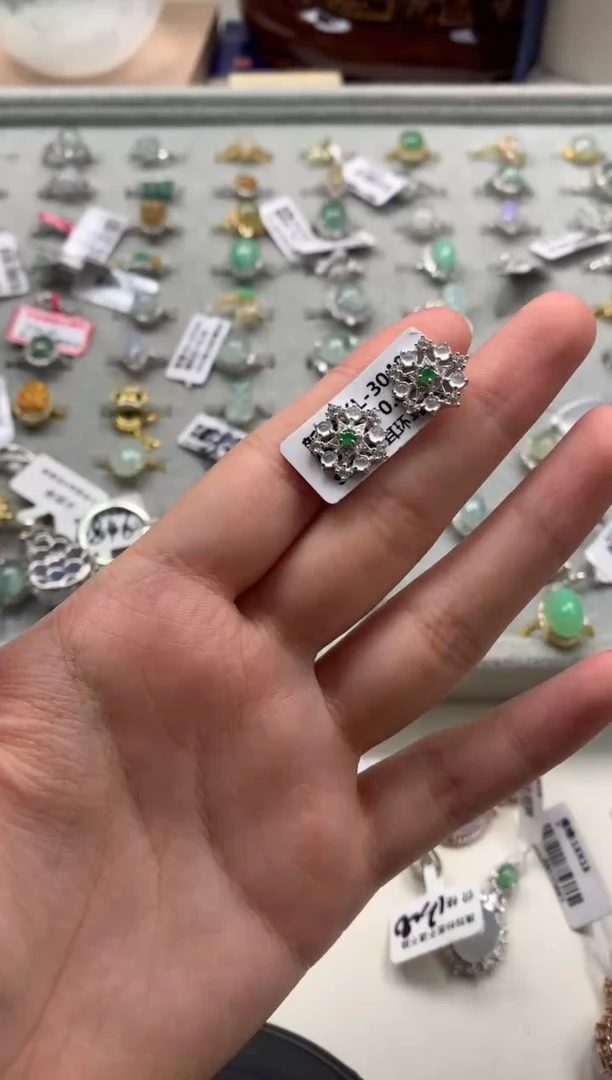 银S925镶嵌戒指翡翠耳饰22