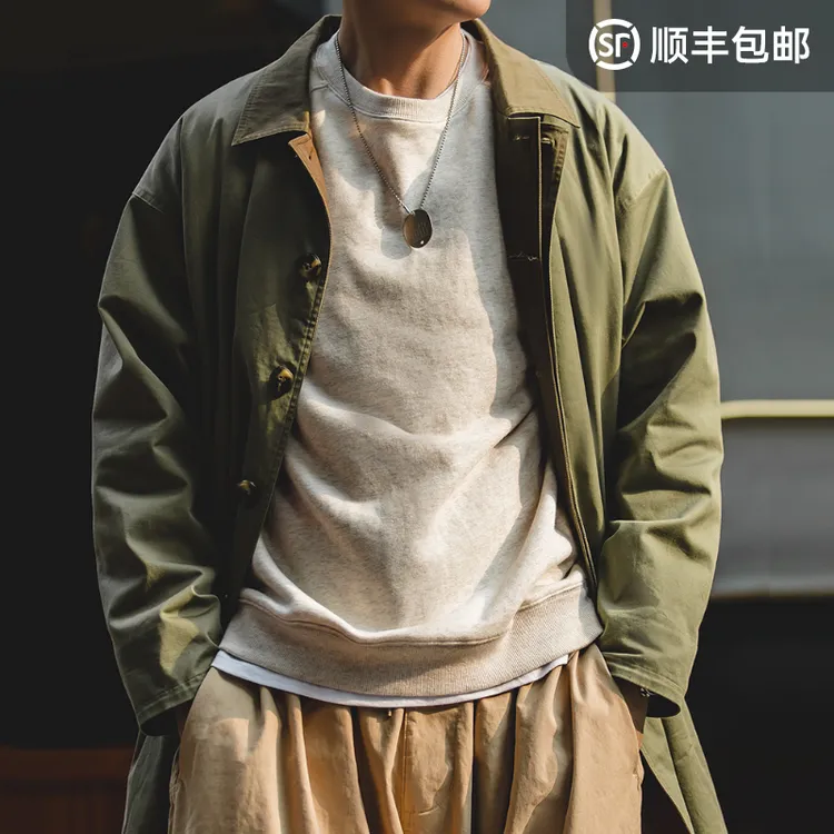 马登工装美式休闲军绿色巴尔玛肯风衣宽松中长款薄大衣外套男春夏