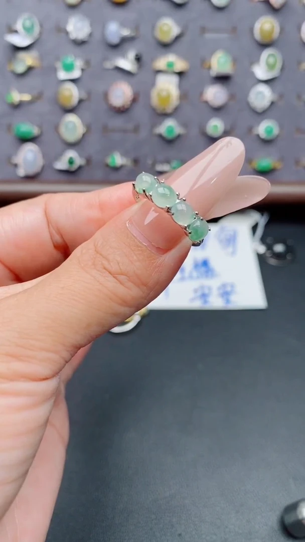 银S925镶嵌戒指翡翠天然A货翡翠111   1 -