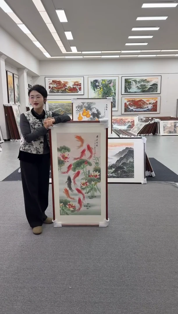 国画手绘125*65连年有余