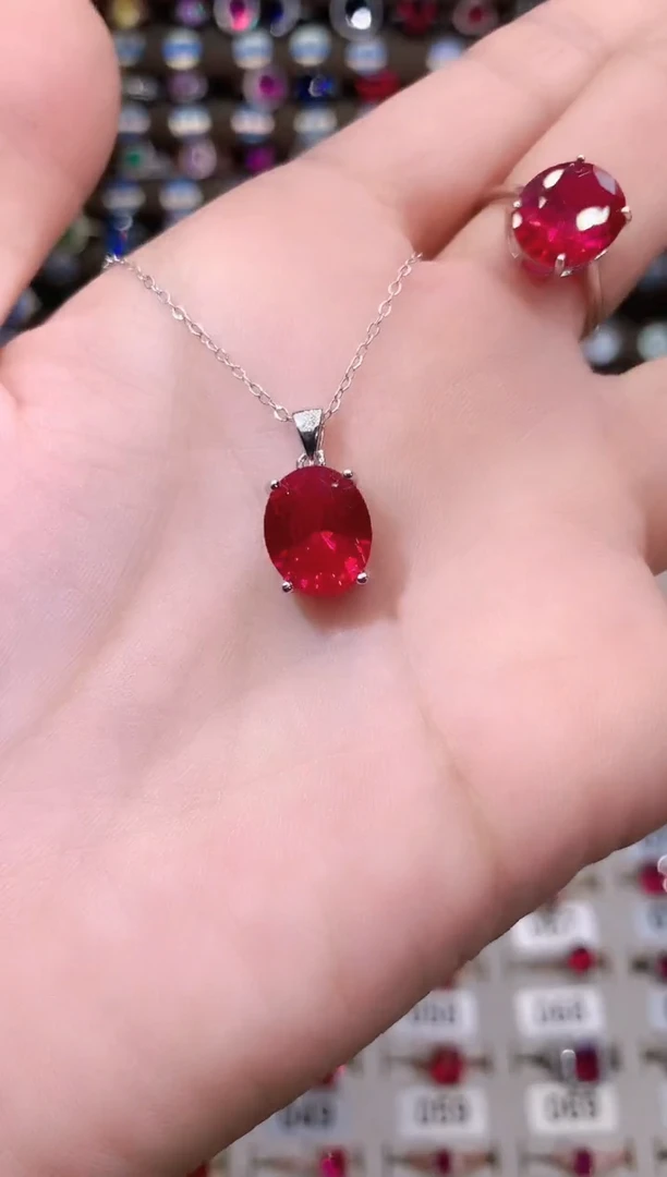 银S925镶嵌颈饰红宝石1012白