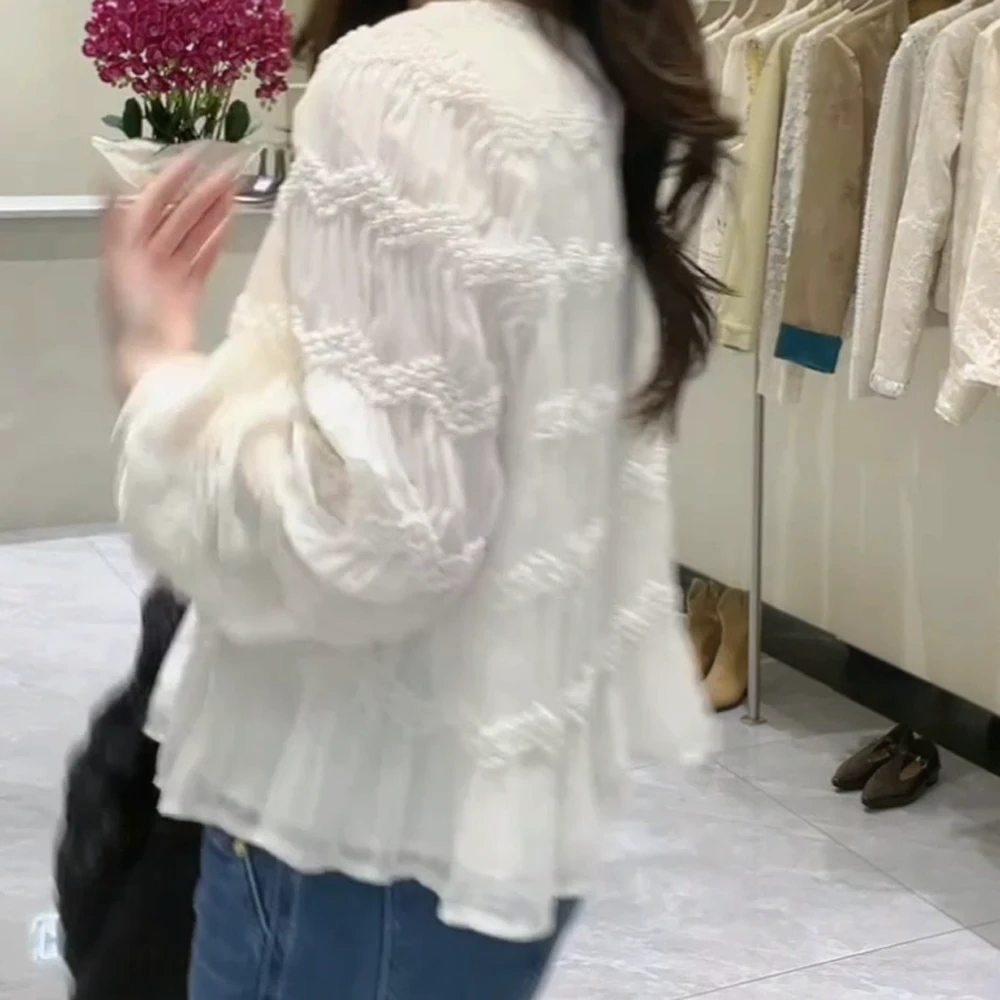 2025春季韩版褶皱纹理长袖小衫气质显瘦时尚衬衫女