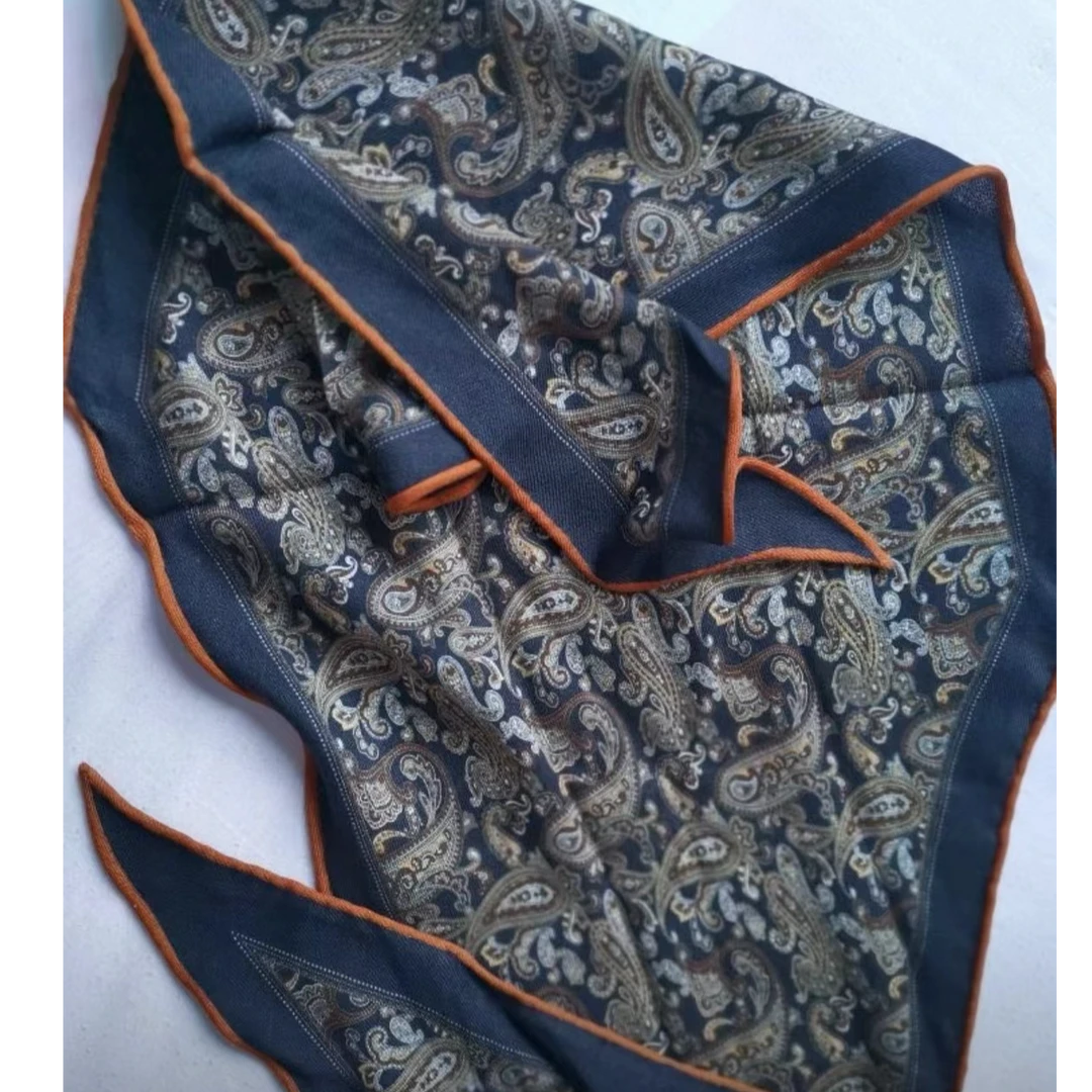 【橘边腰果菱形巾】40*135cm羊毛羊绒桑蚕丝菱形巾围巾女秋冬披肩