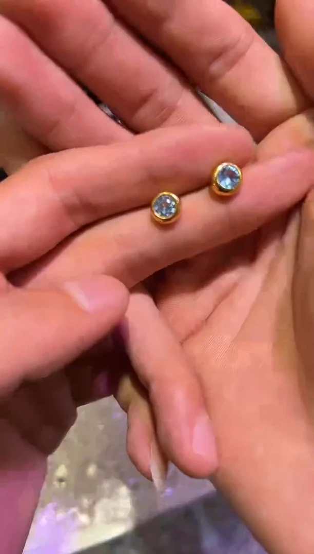 银S925镶嵌耳饰托帕石托帕石耳钉 多样性发一