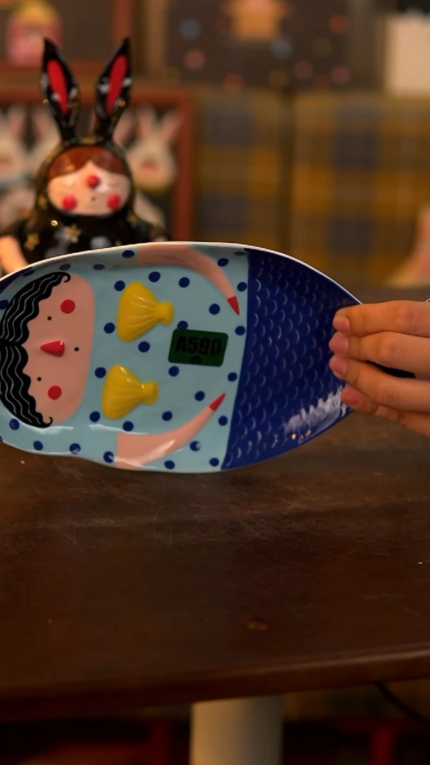 .590喜上陶社人鱼盘子