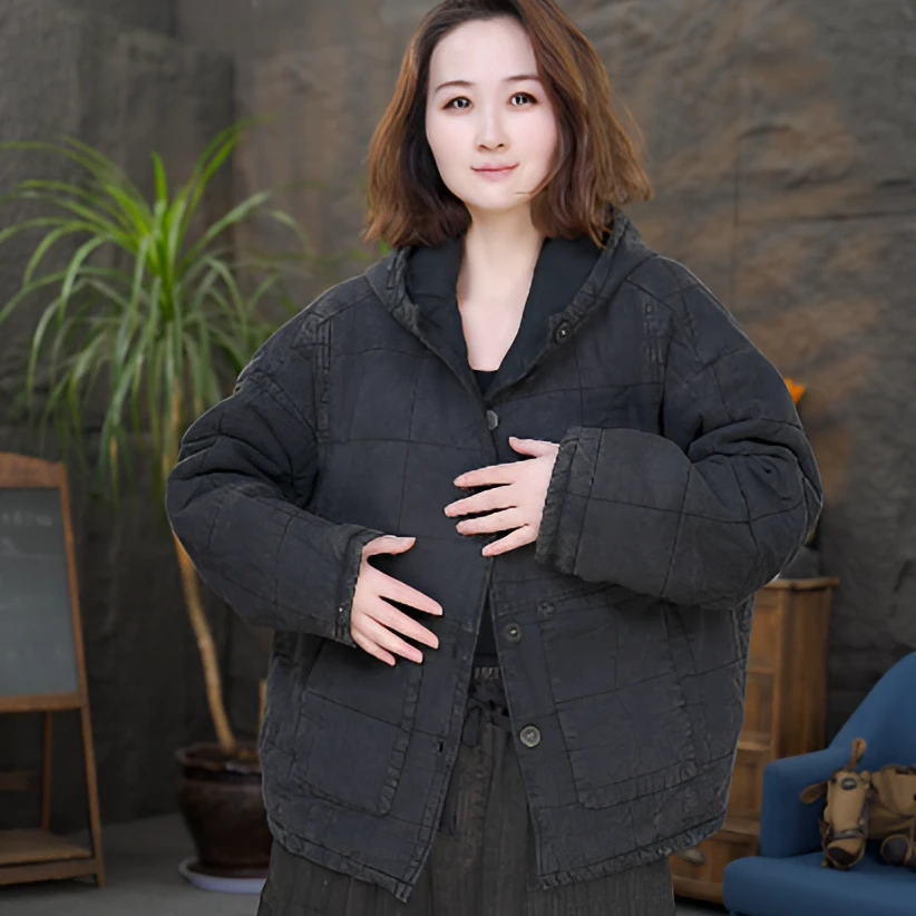 连帽不起球长袖短款翻领棉衣棉服外套女装保暖宽松加厚冬季