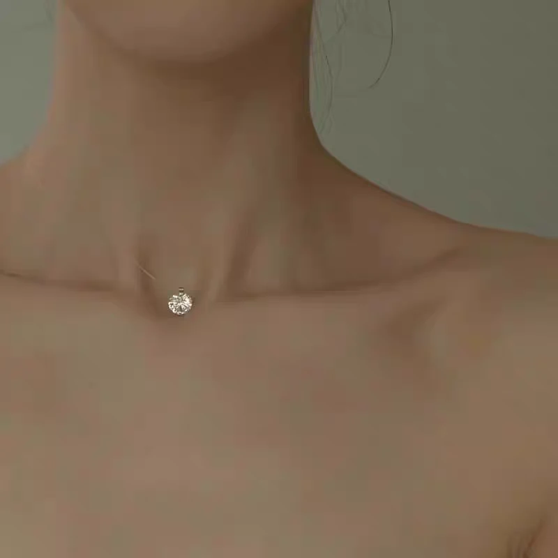 钛钢合成锆石吊坠 孙俪款人鱼之泪钛钢不掉色桑闪钻高版-项锁骨链