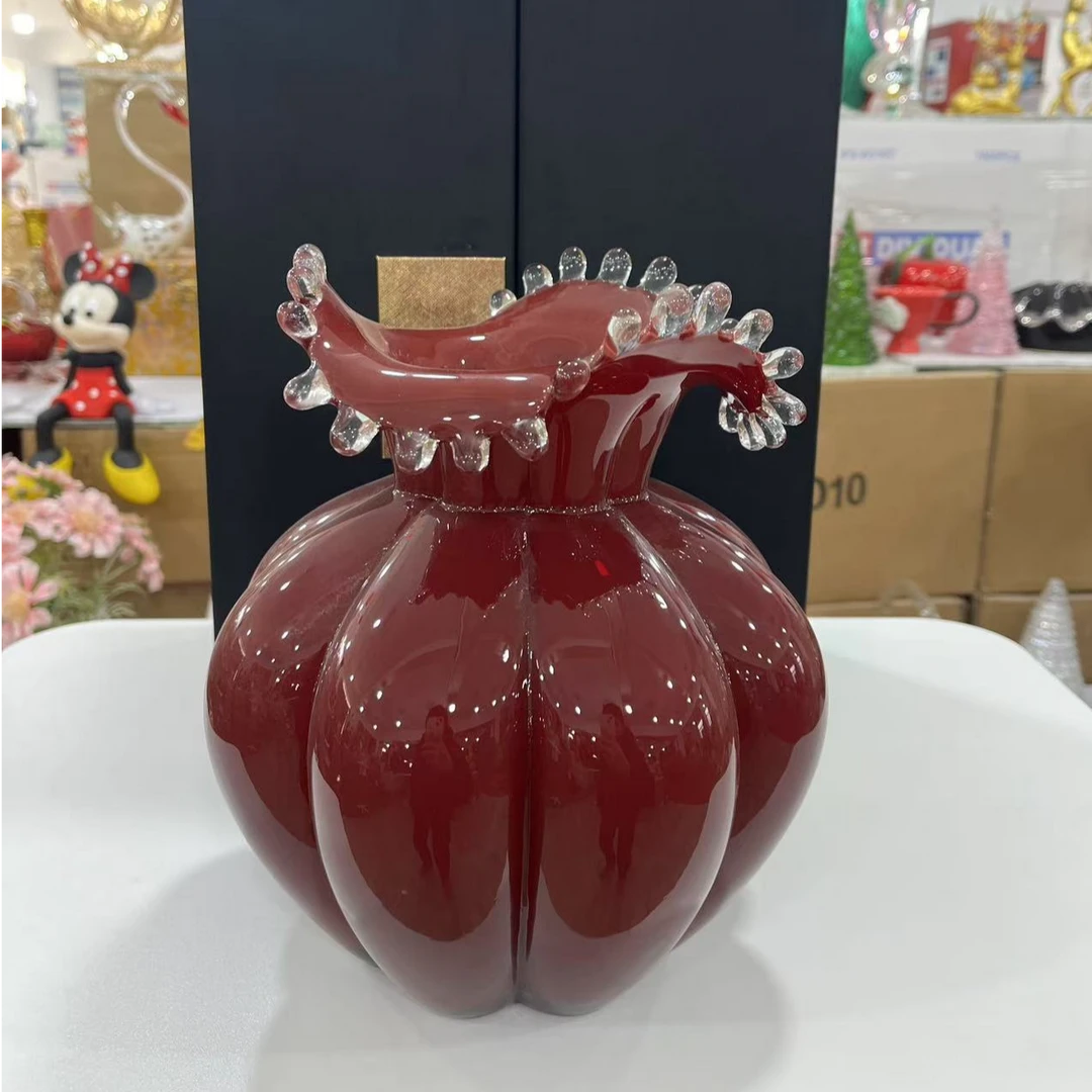 中古芬顿红色花瓶家居客厅摆件插花花瓶