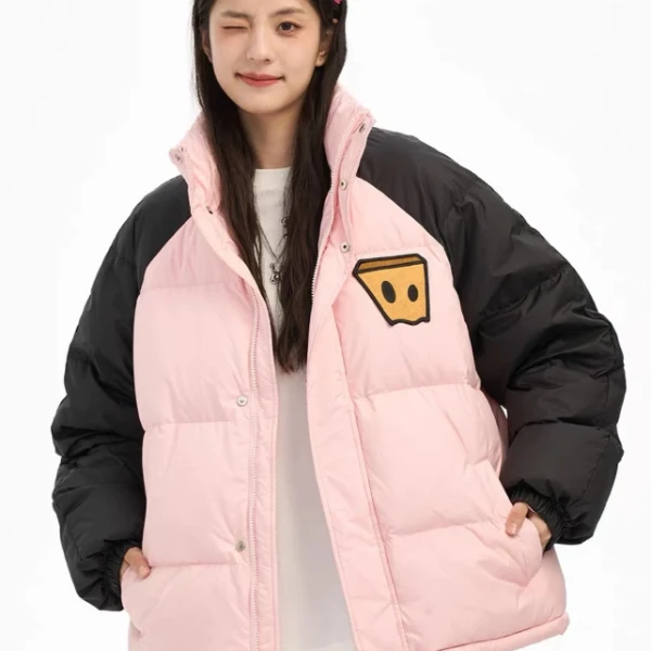 【DSP剪标】J038拼色插肩袖立领羽绒服男女同款