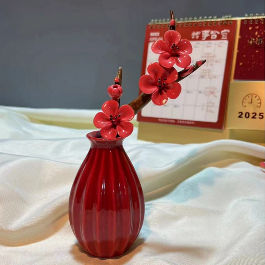 （寒梅傲雪）陶瓷纯手工梅花家居茶室卧室桌面精致送礼创意摆件