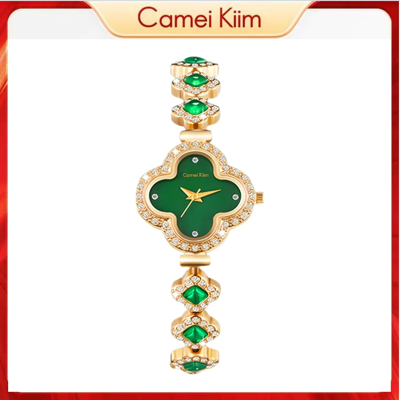 【小ck】镶嵌玉髓小表盘四叶草手表女奢华珠宝扣石英腕表女Ck0881