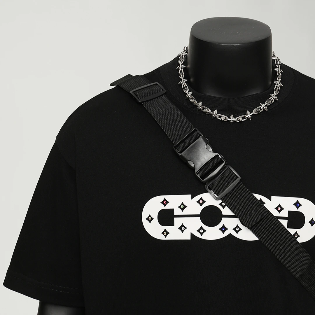 早春2025F/320G重磅短袖美式潮牌 镂空彩钻爆款高级感短袖T恤上衣