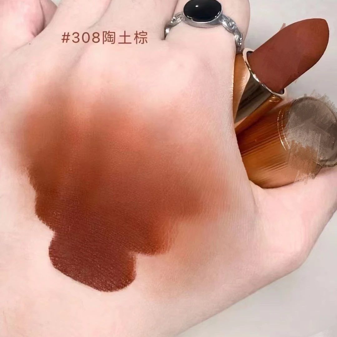 复古陶土棕 丝滑柔雾哑光质地308 黄皮姐妹本命口红