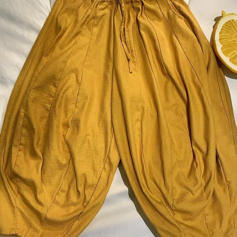 时尚棉麻拼接南瓜裤宽松休闲百搭舒适长裤