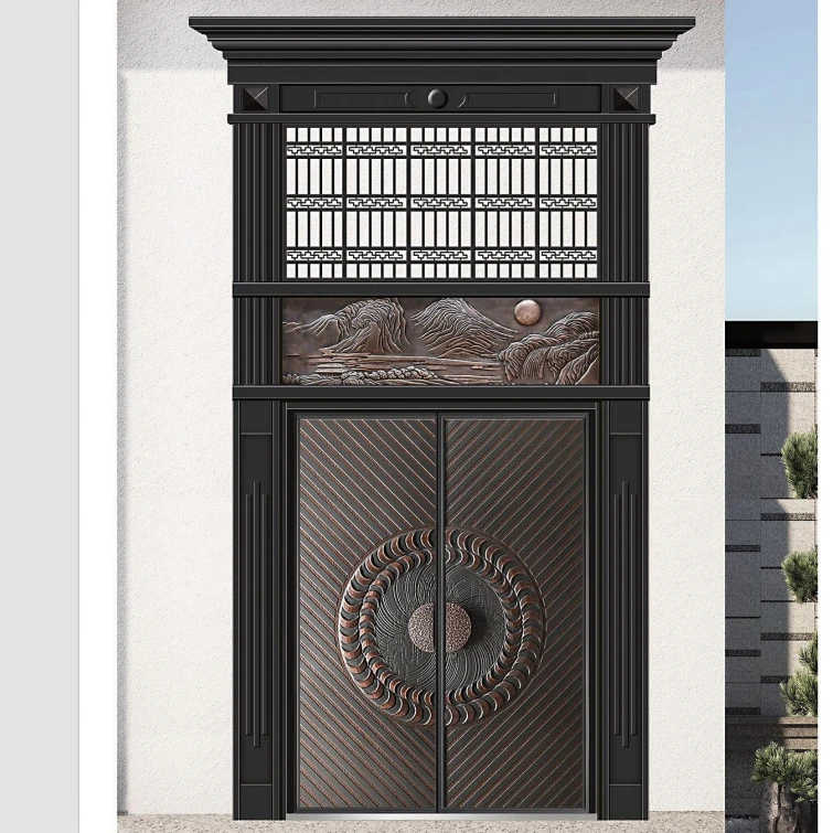 铸铝农村自建房大门感应别墅大门双开门超高进户入户四开对开定制