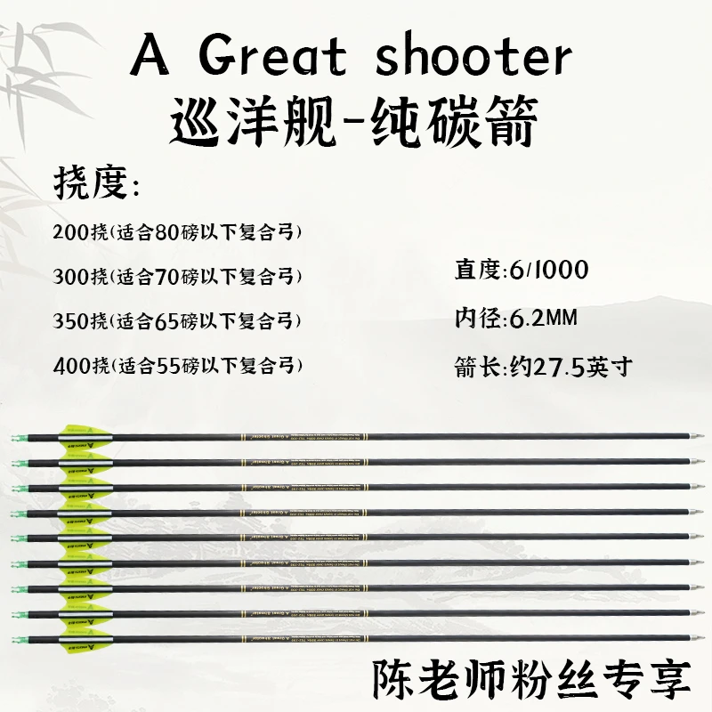 巡洋纯碳箭支复合反曲弓碳纤维箭户外射击传统美猎竞技比赛碳素箭