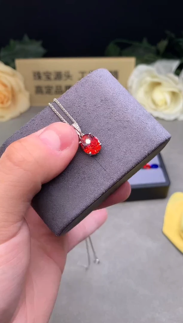 颈饰银S925镶嵌红色碧玺2222