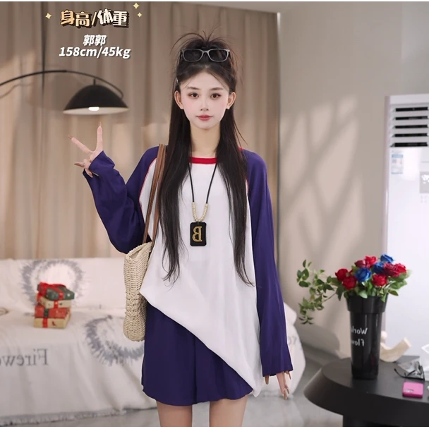 2025新款潮牌撞色亚麻长袖防晒时尚百搭减龄套装250126/250127