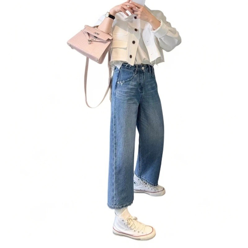 牛仔裤洋气夏季爆款流行新款高腰九分直筒显瘦网红牛仔裤宽松百搭