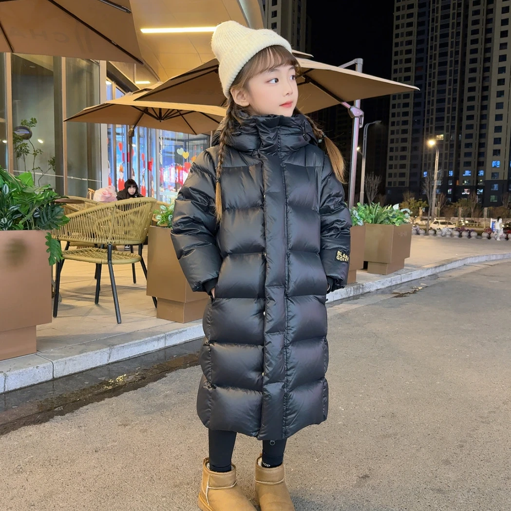 莱伊千禧反季儿童黑色羽绒服长款白鸭绒加厚保暖面包服亲子装外套