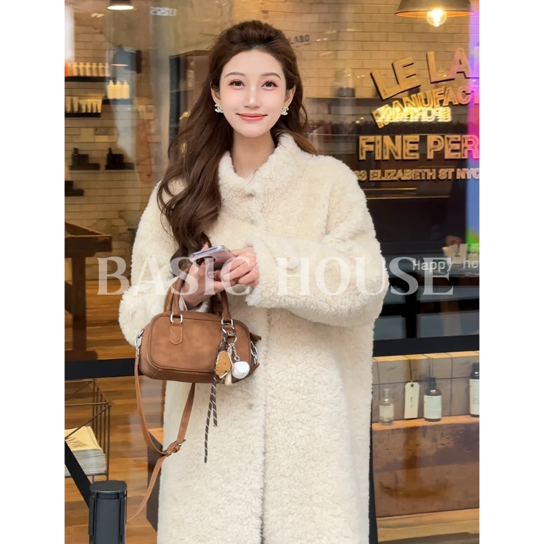 Basic House/百家好100绵羊毛秋冬新款韩版颗粒立领大衣