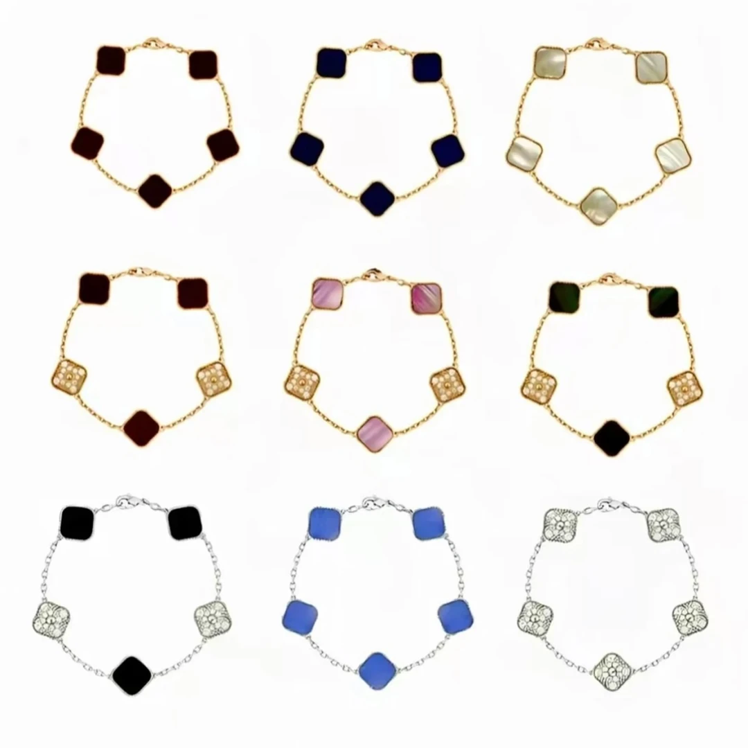 非金属仿水晶手链 925四叶草五花手链