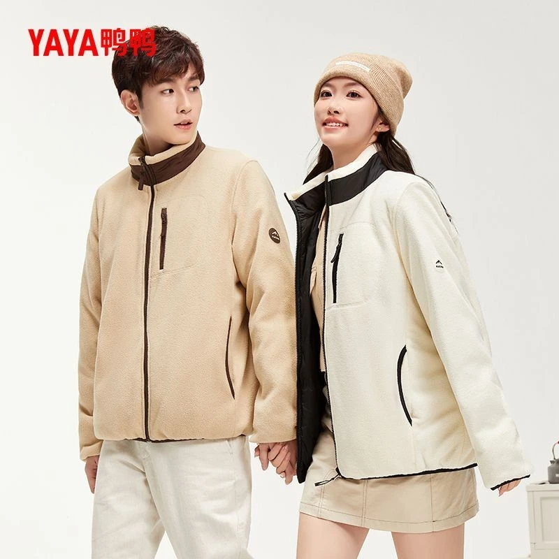 鸭鸭90绒情侣款双面穿摇粒绒户外休闲羽绒服秋冬保暖外套LZNM