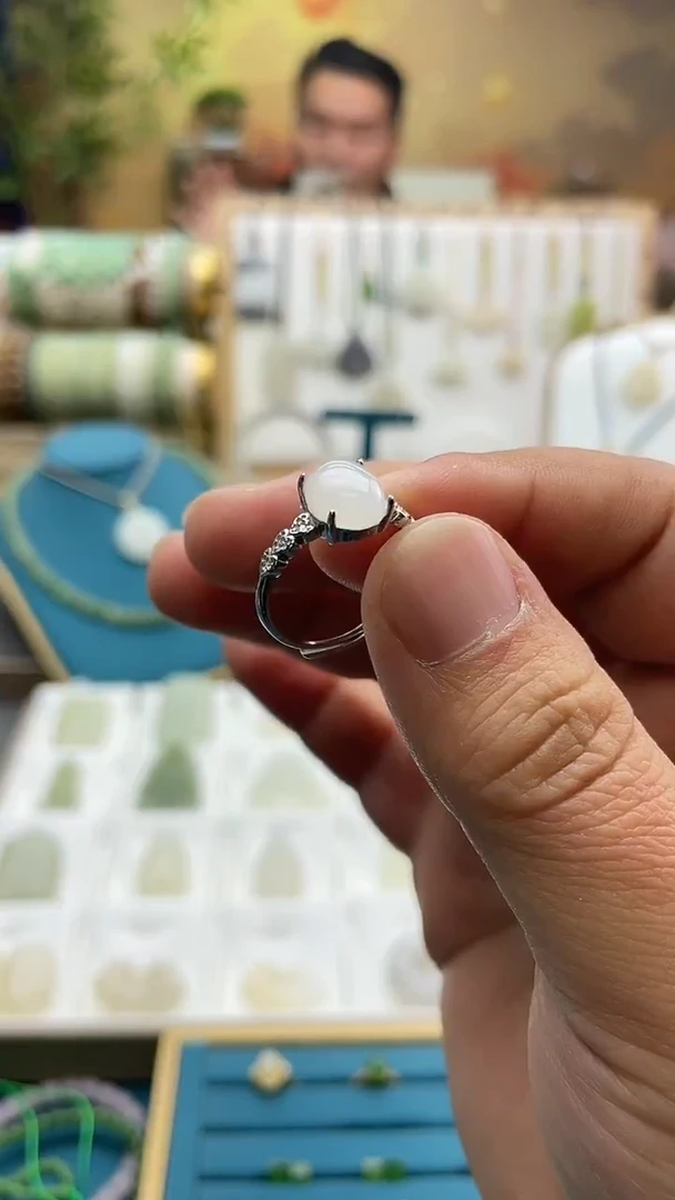 合金戒指和田玉约卡8mm*10mm蛋面戒指