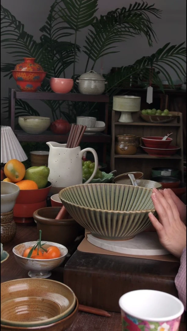 碗微瑕景德镇手工高温餐具菊花瓣大汤碗