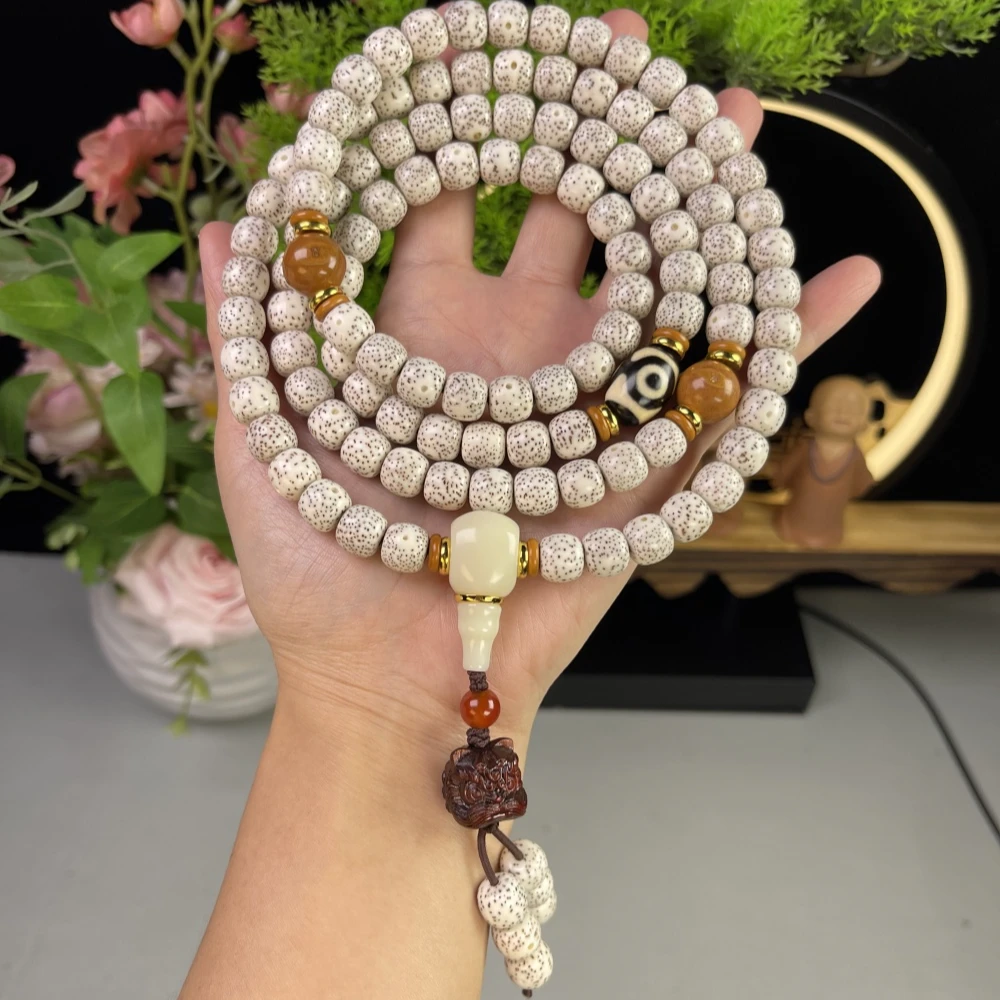 海南原生态星月菩提108颗手串10X9天然星月菩提脖挂念珠搭配醒狮