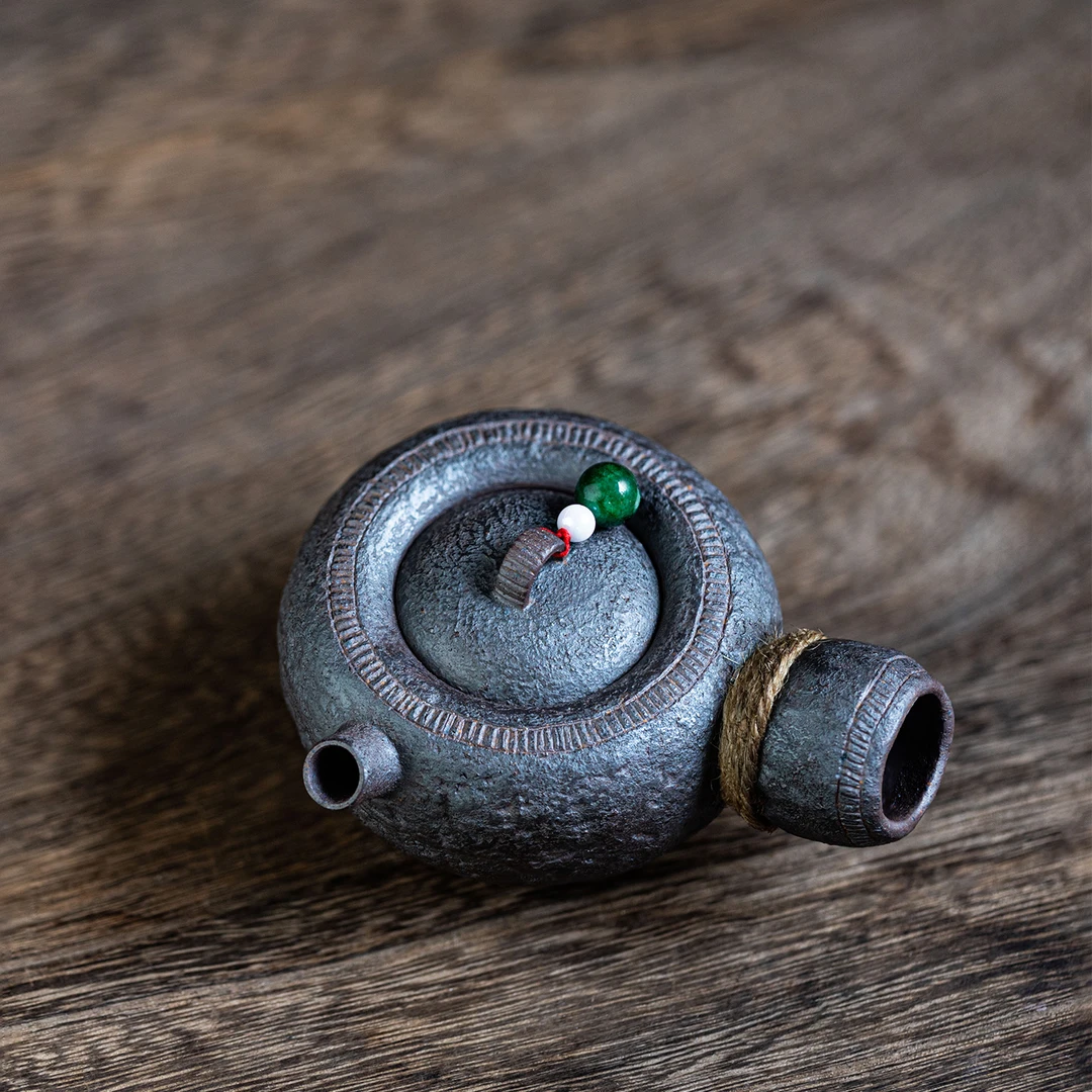 十七家【侧把甜甜圈】小容量原矿紫泥柴烧纯手工侧把异型肌理紫砂壶