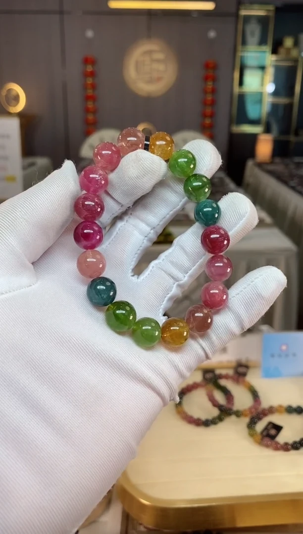 未镶嵌老矿碧玺彩虹单圈手串11mm+碧玺xion多样性发一条