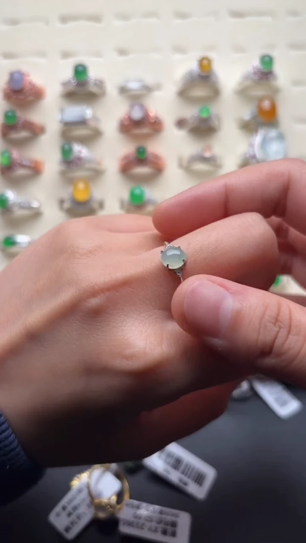 【闪购商品】翡翠戒指银S925镶嵌缅甸A货翡翠S925银镶嵌