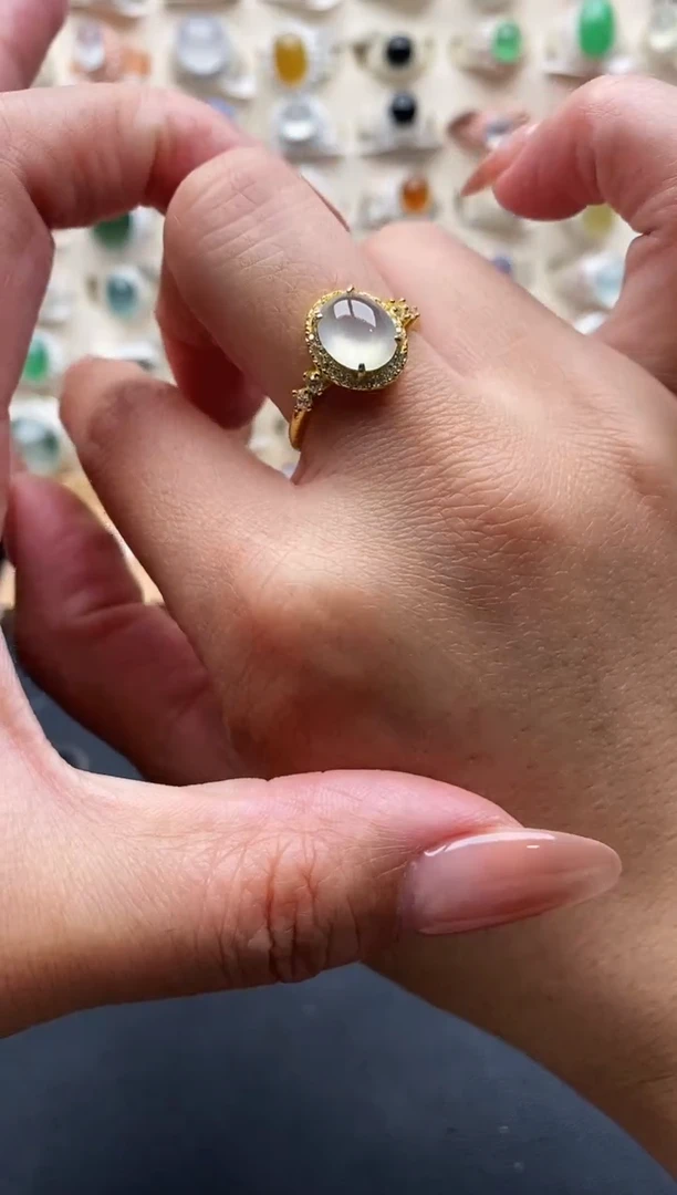 银S925镶嵌戒指翡翠缅甸翡翠  1   9+