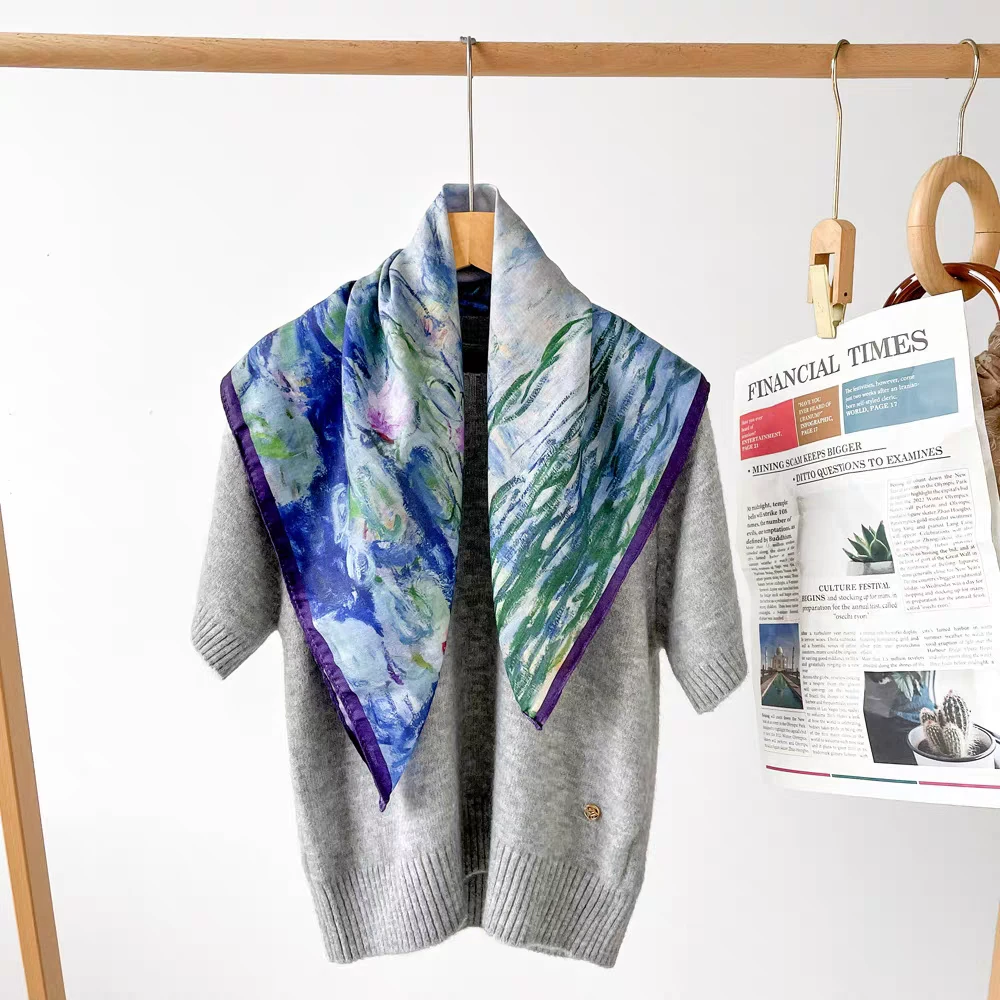 【油画紫鸢】M132双面双色H078洋气丝巾时尚女新款油画印花文艺百搭