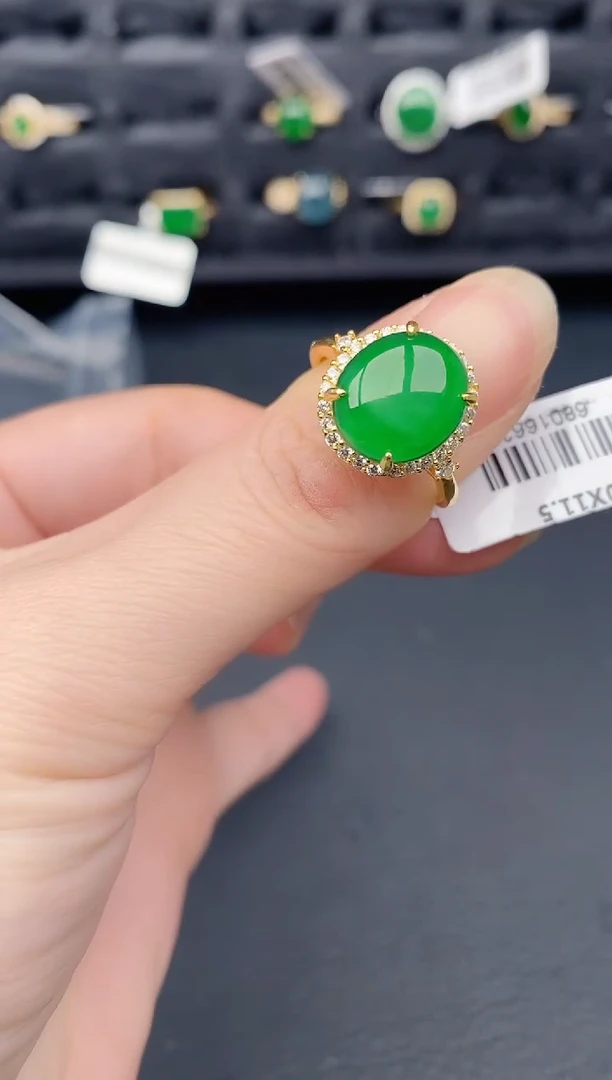 银S925镶嵌戒指翡翠天然a货翡翠329