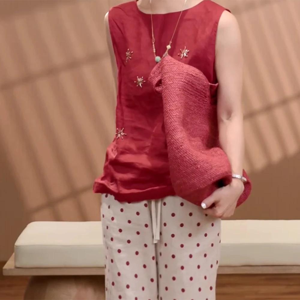 "红色密码"夏季女款工艺定制凯袖马甲上衣