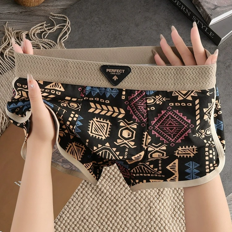 新款美式复古男士内裤棉质舒适透气平角潮流个性无痕大码男士短裤