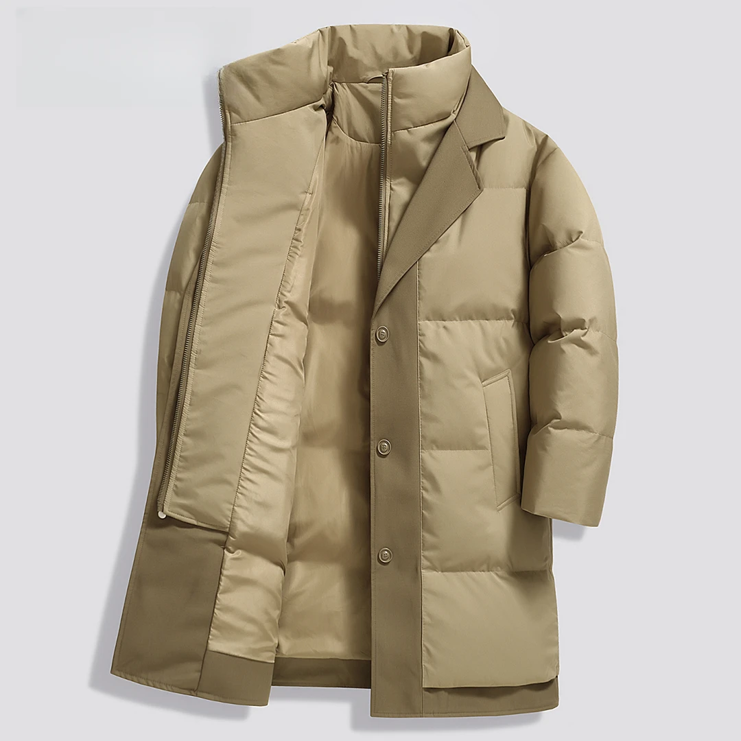 2025冬季新款男士潮流时尚极寒加厚风衣式羽绒服男装长款保暖外套