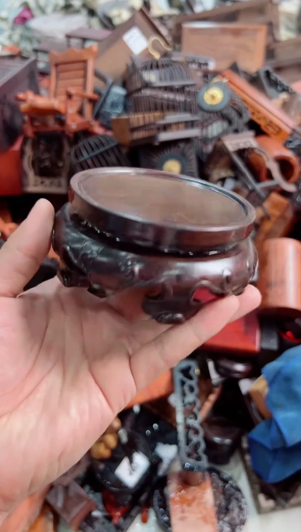 木76如意黑檀木底座花架摆件处理