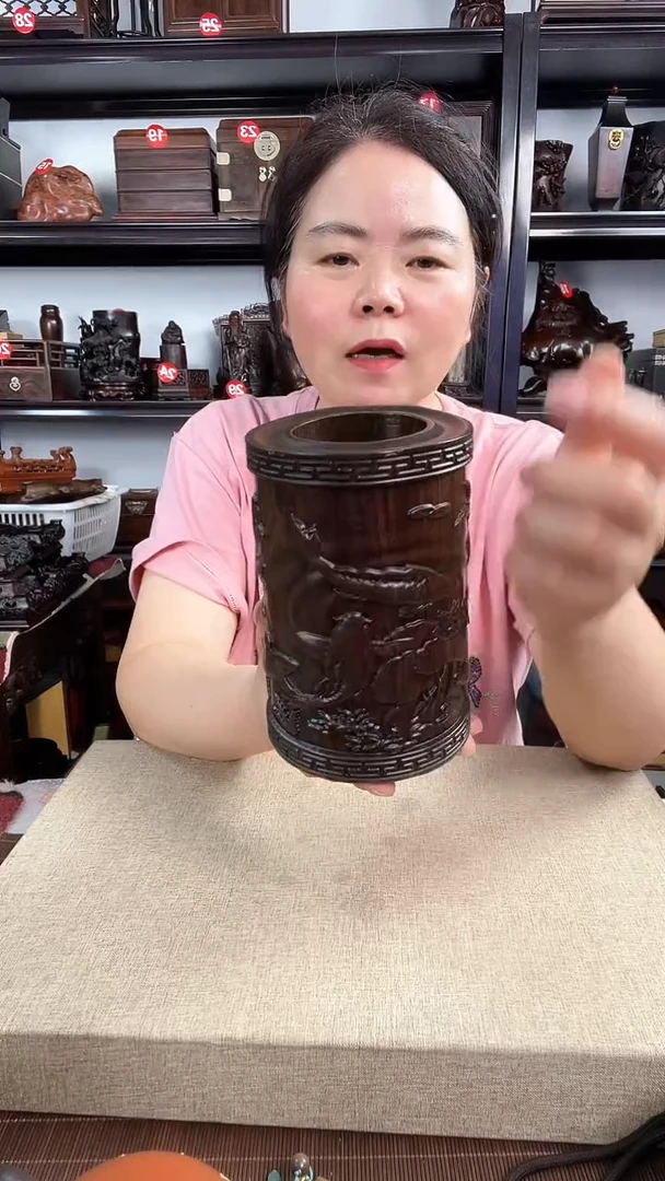 木鱼笔筒老李红木工艺品