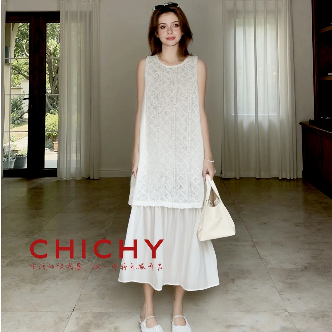 【若谷专属】CHICHY中长款夏季长裙无袖连衣裙CB8B002252
