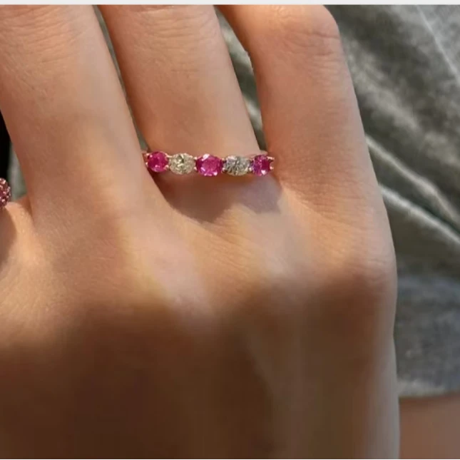 99新 Tiffany & Co./蒂芙尼 小花6枫 粉蓝宝戒指 53码