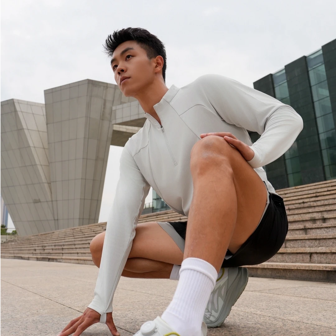 春夏男女款3D立体剪裁户外运动半拉链打底/速干高弹修身长袖T恤