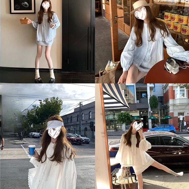 春夏新款两件套衬衫女装上衣圆领+甜美花边短裙套装女裙子9455